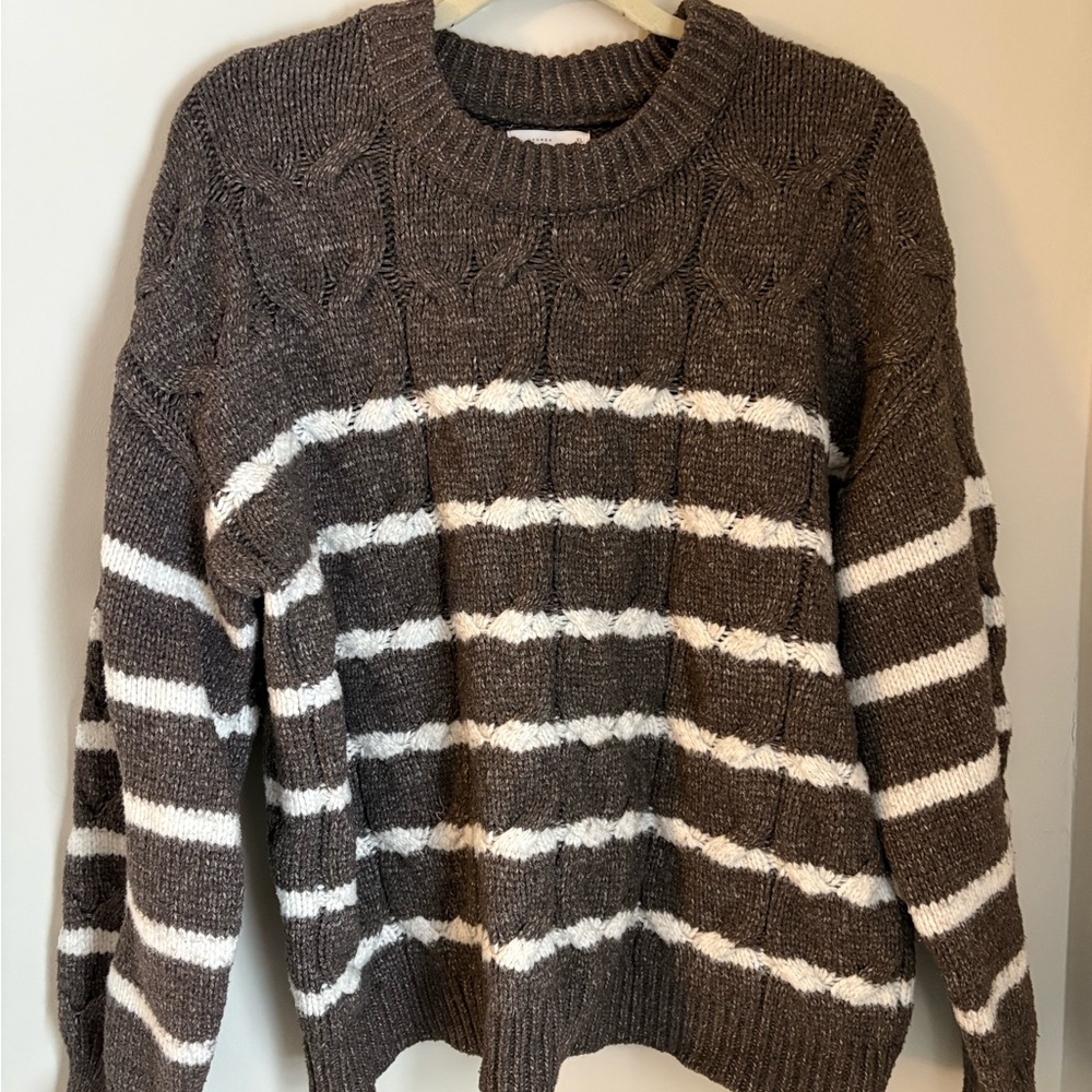 LC Lauren Conrad Brown and White Striped Sweater